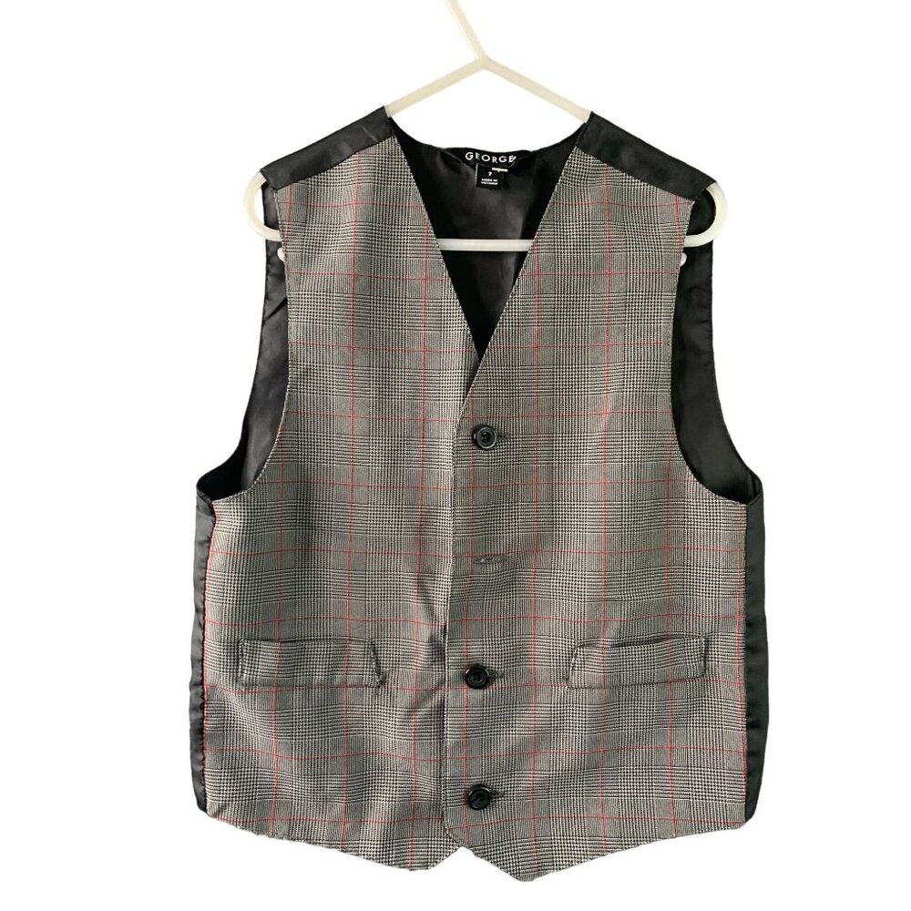 George Boys Size 7 Gray Black Suit Vest